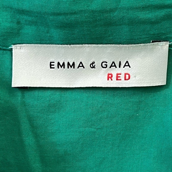 EMMA & GAIA Red Label 100% Cotton Green 3/4 Sleeve Button Up Shirt Dress Italy 8 - Picture 9 of 16